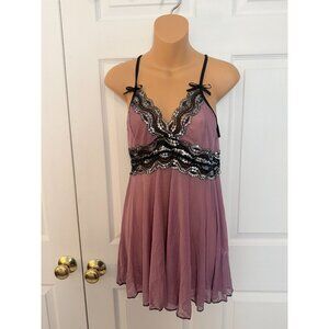 NEW Womens Lingerie Sheer Purple Babydoll Chemise with Thong Plus XXXL